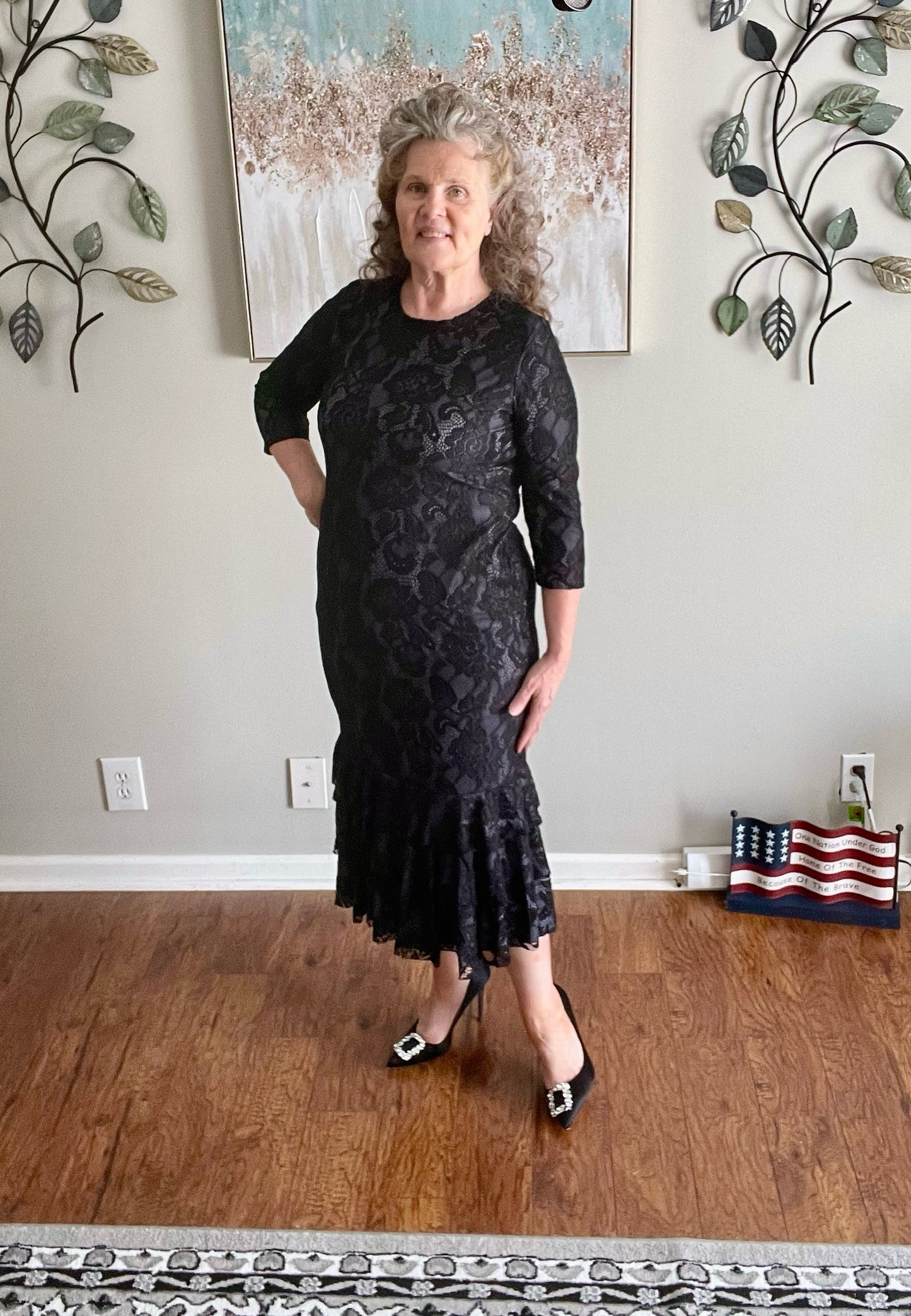 BLACK LACE MIDI DRESS WITH LINING  Small only. FINAL SALE! Cannot Be Returned!