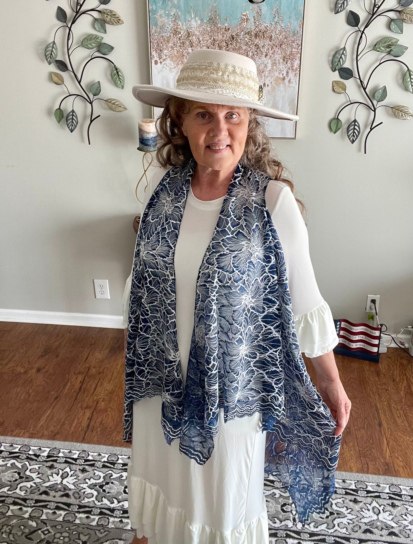 Navy Two Tone Lace Vest (S-2X)