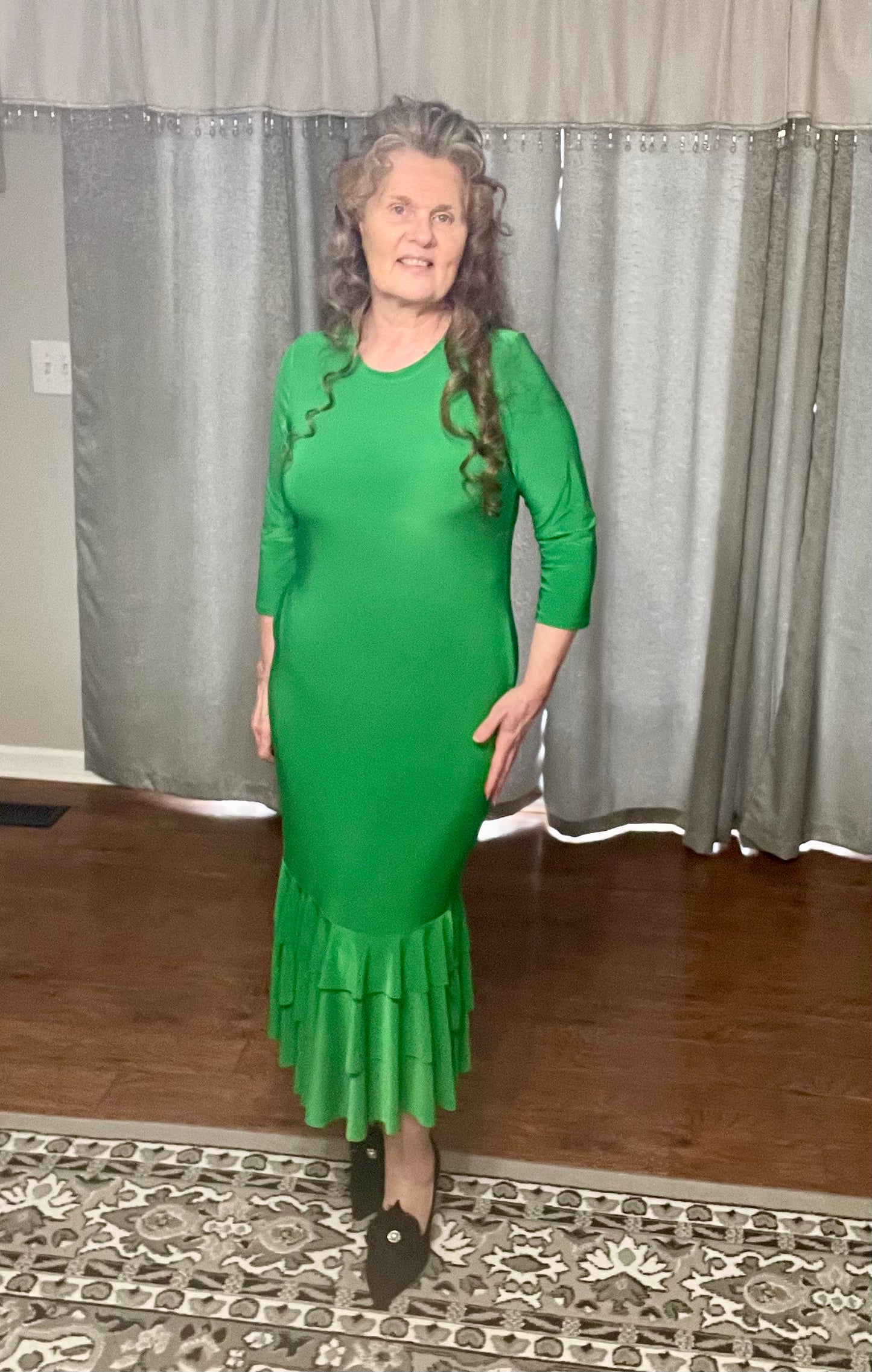 Kelly Green Ruffle Hem Dress: Small Final Sale! Cannot Be Returned!