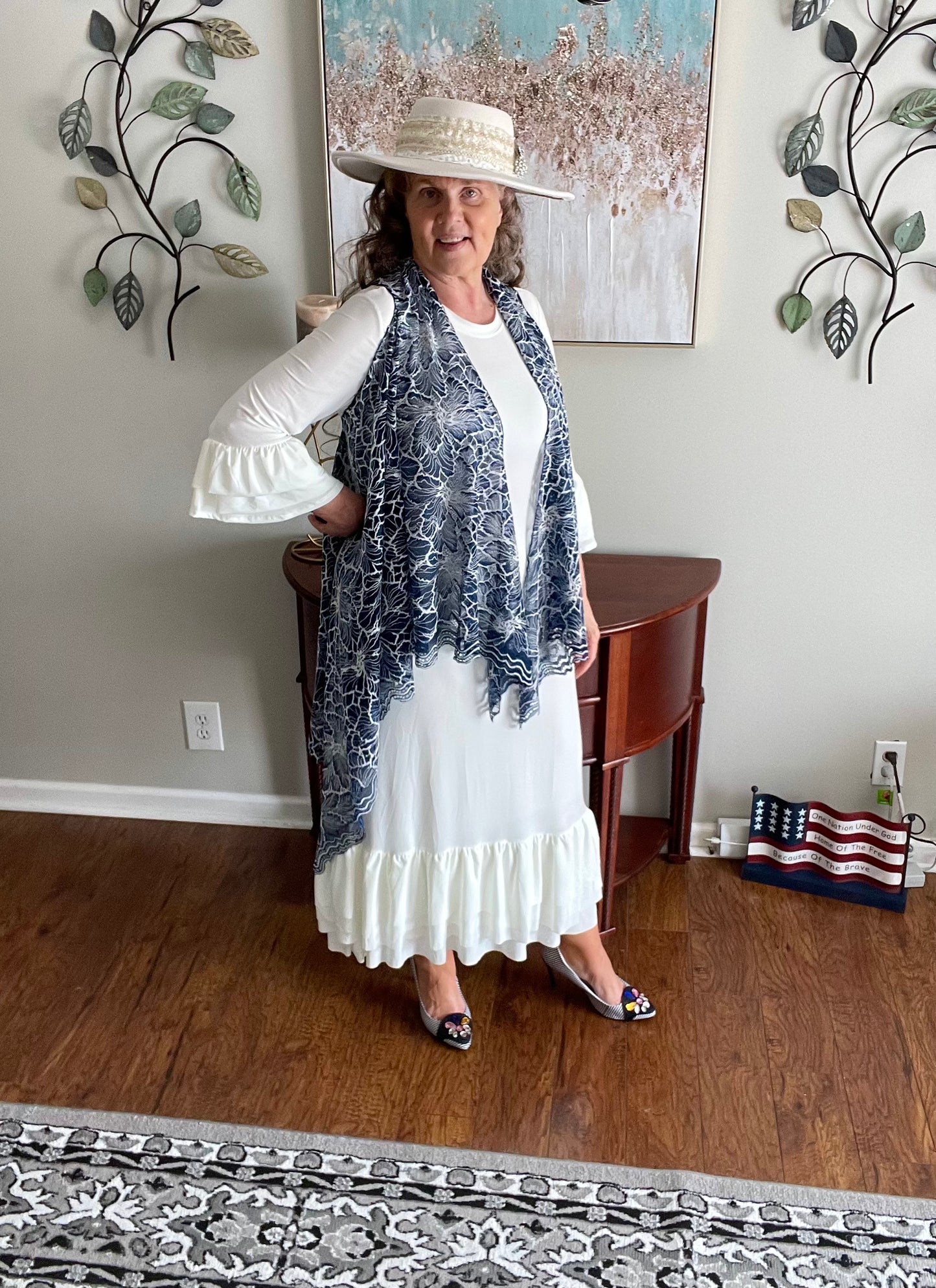 Navy Two Tone Lace Vest (S-2X)