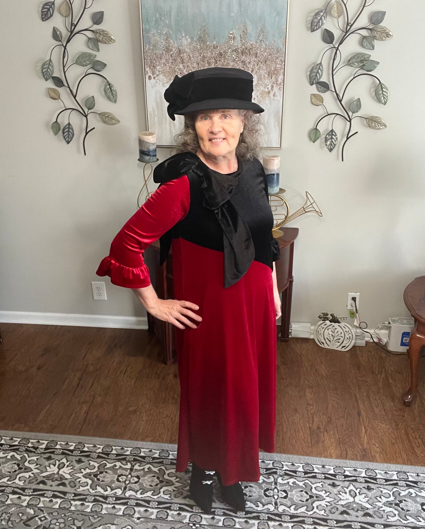 Red & Black Velvet Dress: M-3X.  Can Be Returned For Exchange Only!