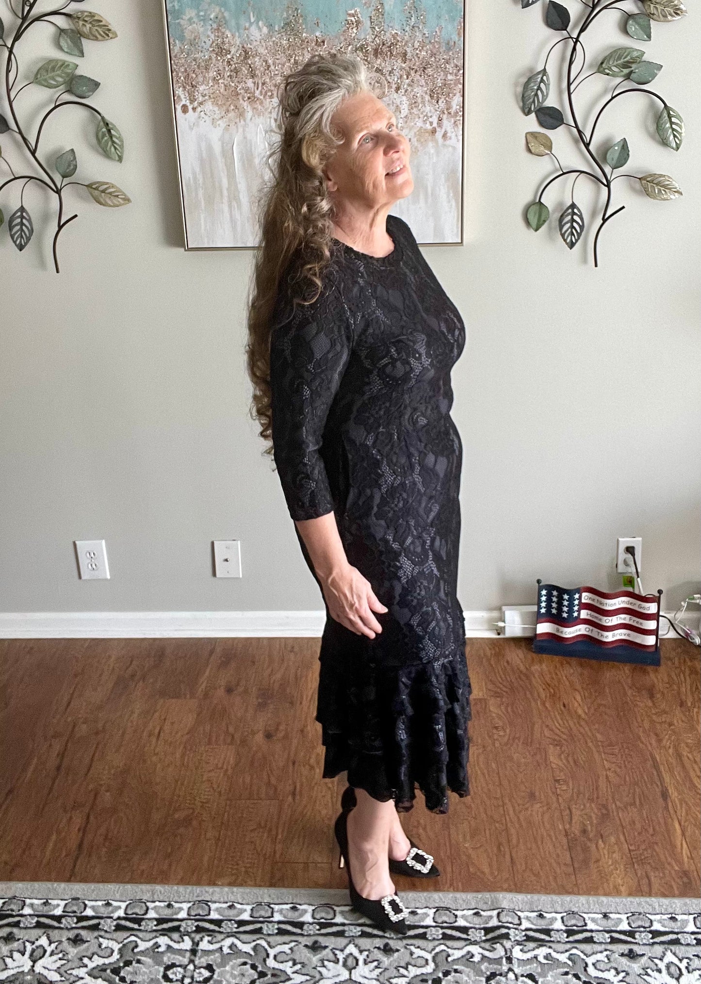 BLACK LACE MIDI DRESS WITH LINING  Small only. FINAL SALE! Cannot Be Returned!
