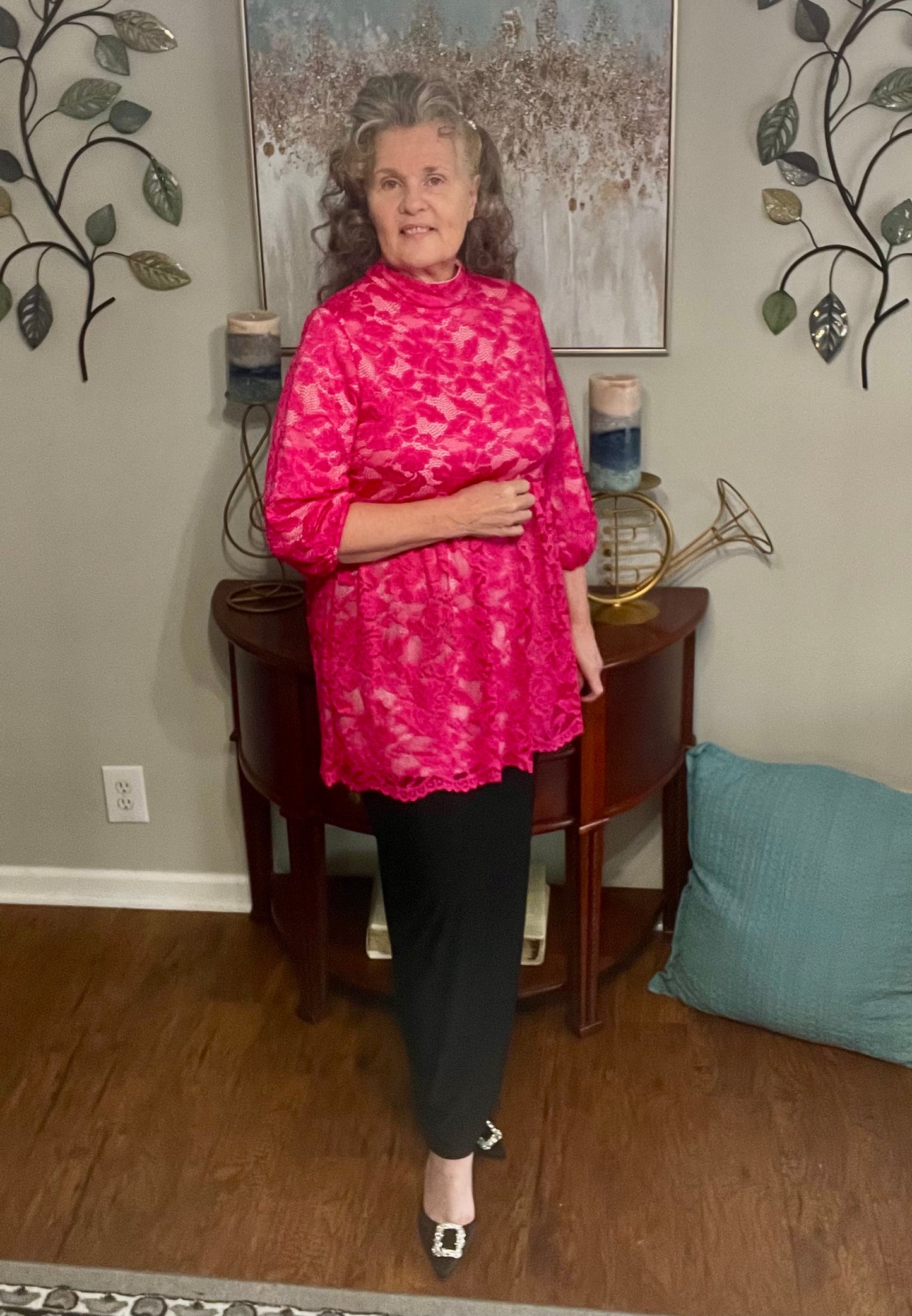 Magenta Lace Top: S-L FINAL SALE! Cannot Be Returned!