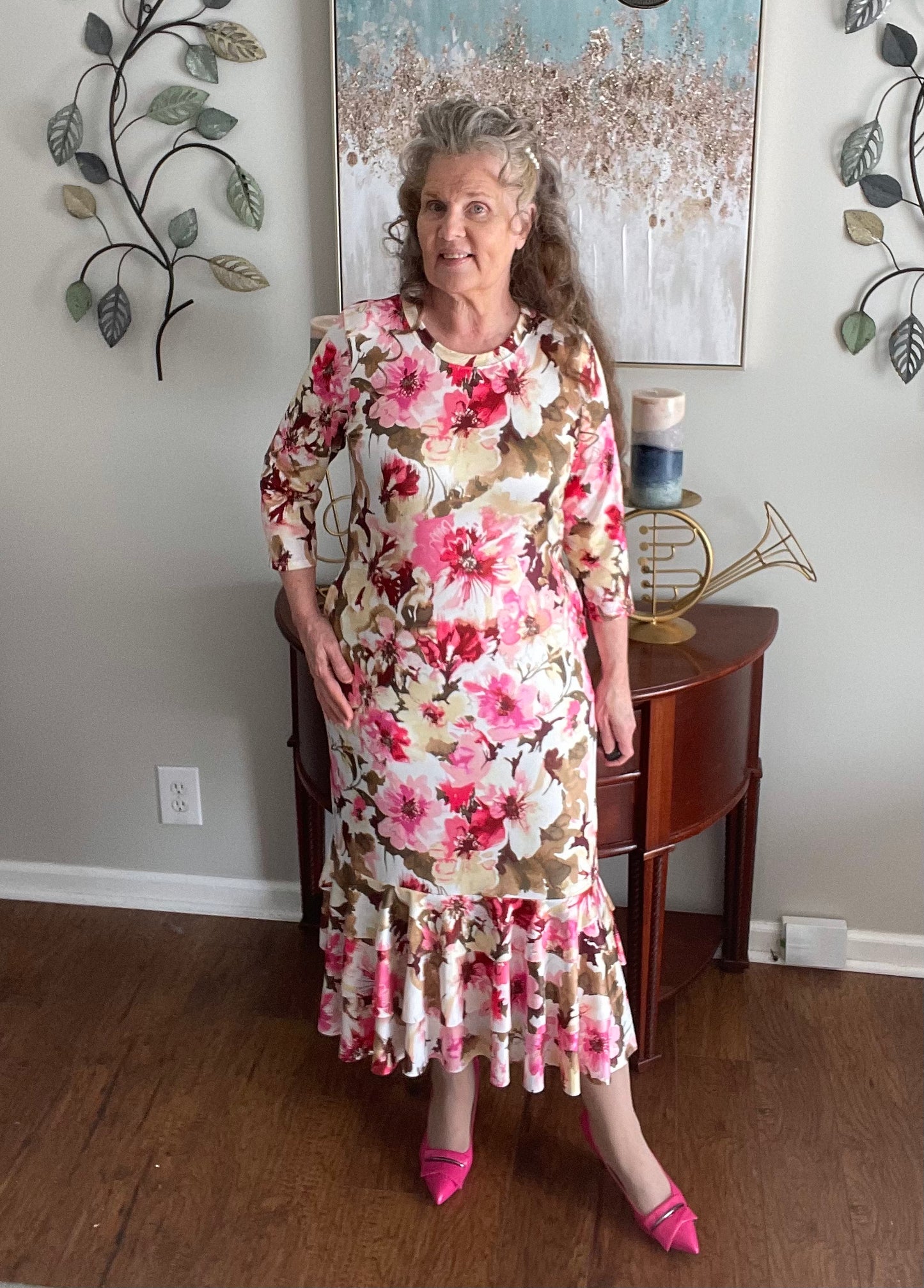 Pink Floral Ruffle Dress: Small FINAL SALE! Cannot Be Returned!