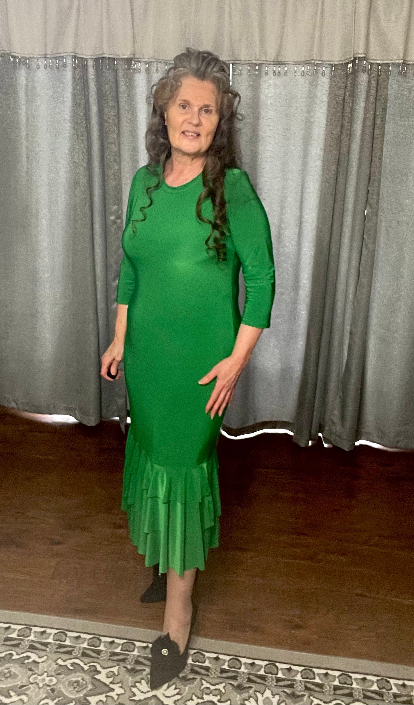 Kelly Green Ruffle Hem Dress: Small Final Sale! Cannot Be Returned!
