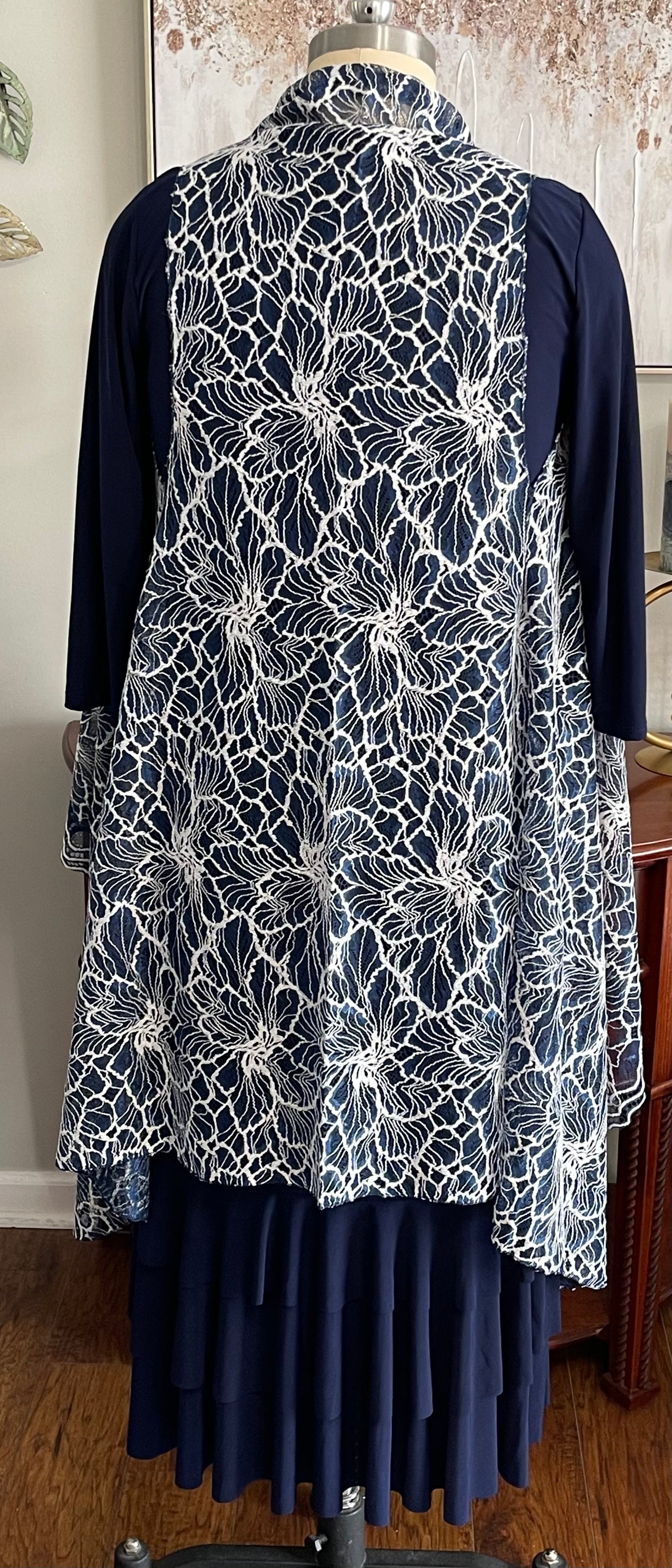 Navy Two Tone Lace Vest (S-2X)