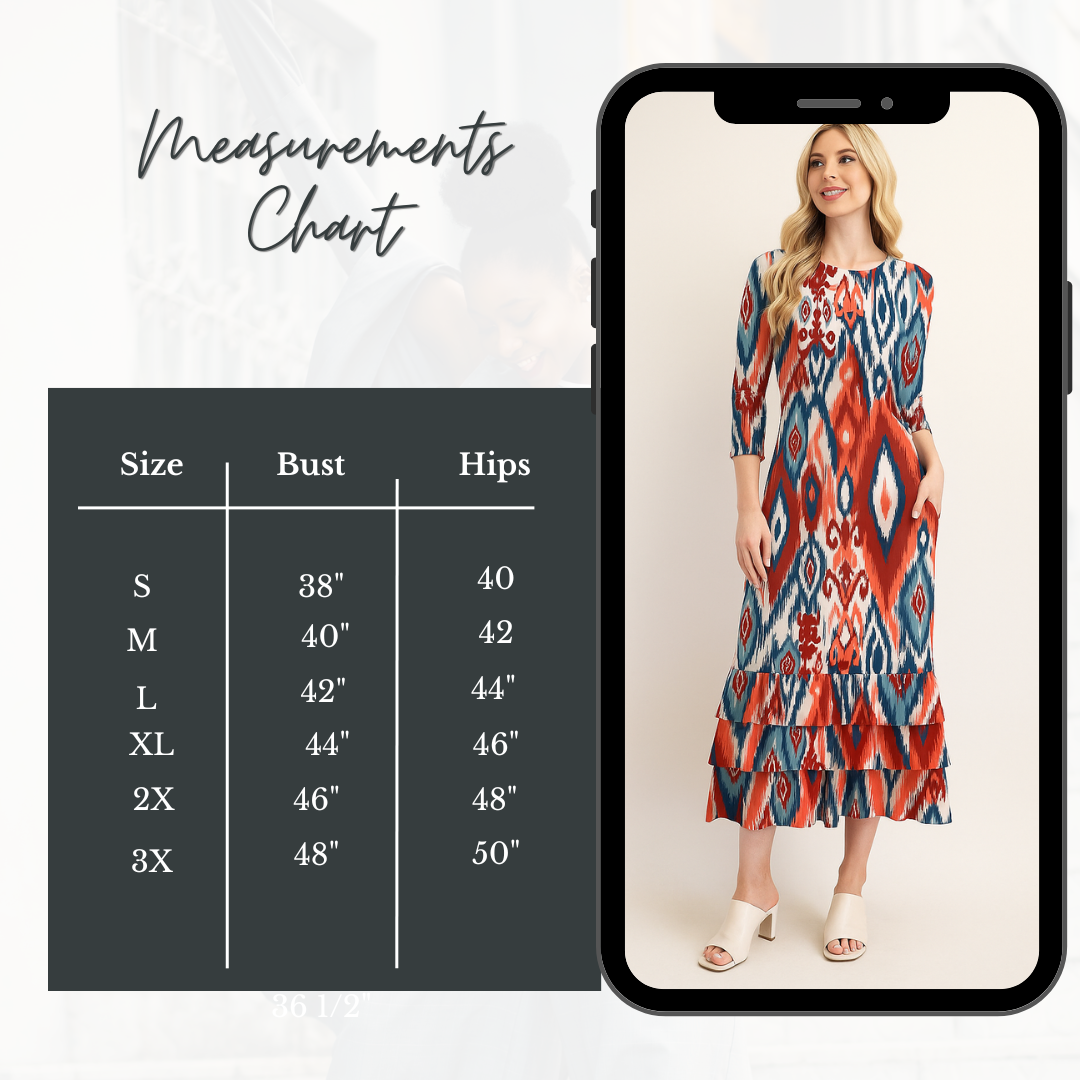 “Ginger" Geometric Print Dress S-M & 2X-3X  FINAL SALE! Cannot Be Returned!