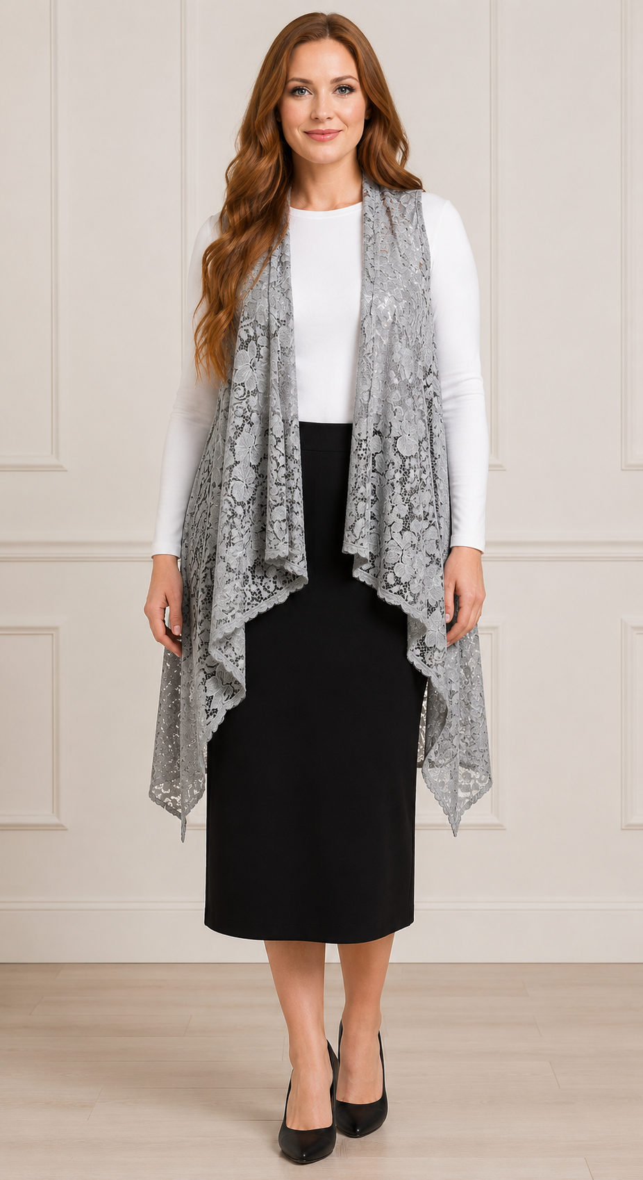NEW! "Silver/Gray" Lace Vest (One Size Fits Most Up to 1X)