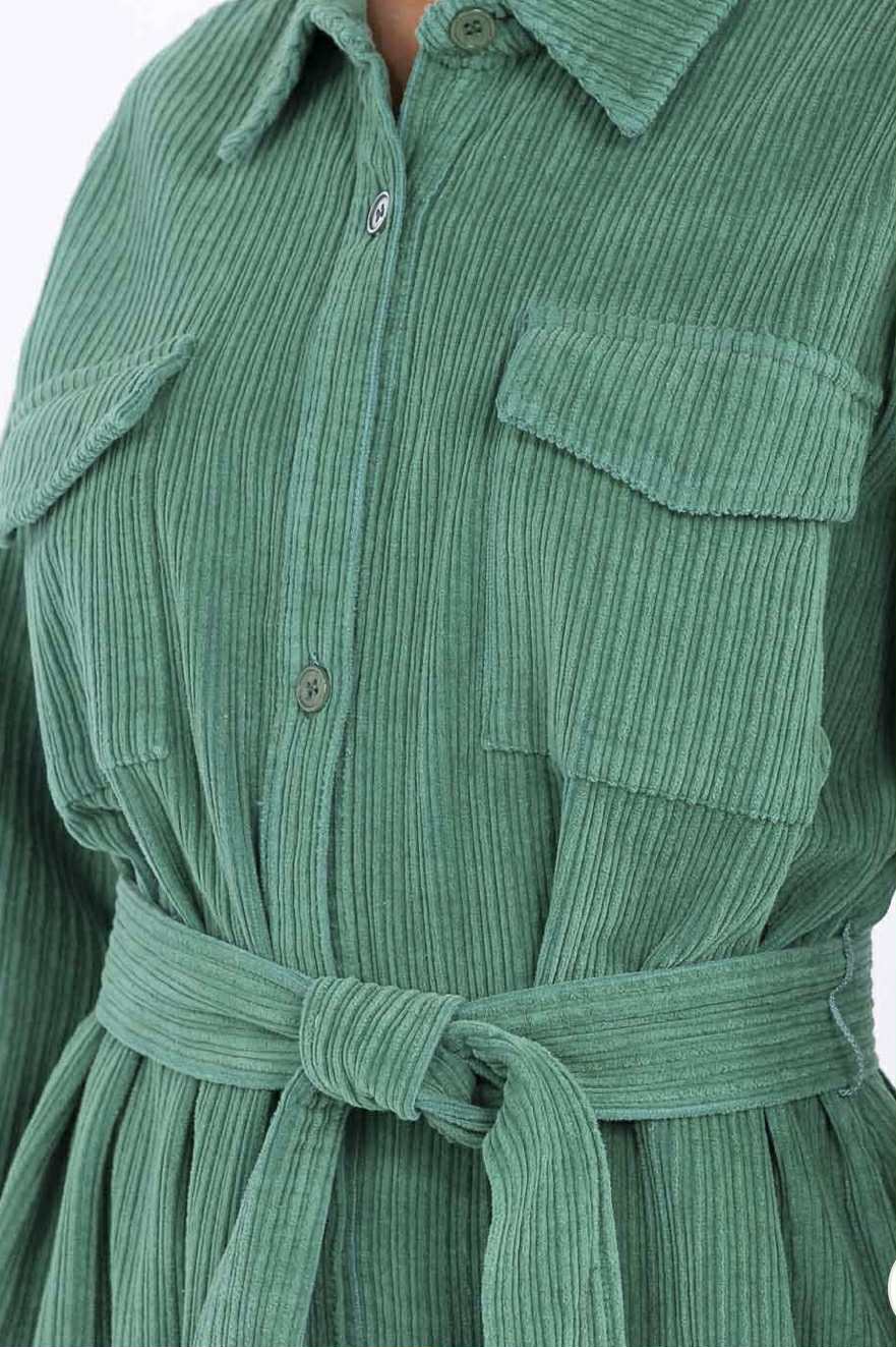 NEW! "Georgia" "OVERSIZED" Green Corduroy Shirt Dress: S-L