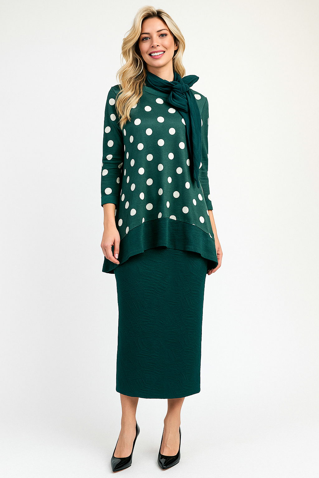 NEW! Green Polka Dot "Bow" Top: 1X-3X  Arriving in Stock: 10/29
