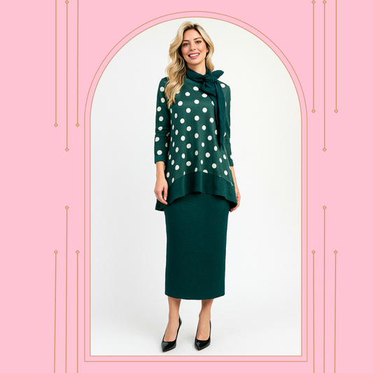 NEW! Green Polka Dot "Bow" Top: 1X-3X  Arriving in Stock: 10/29