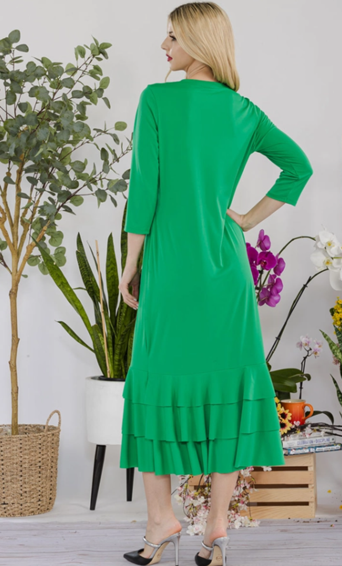 Kelly Green Ruffle Hem Dress: Small Final Sale! Cannot Be Returned!