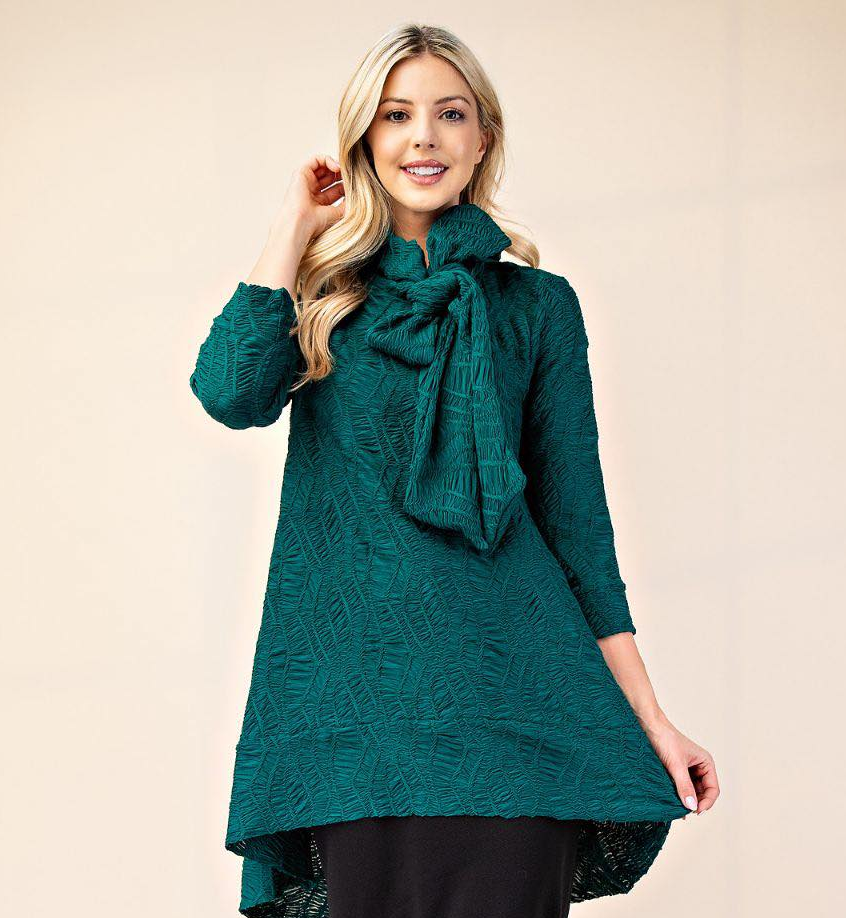 Hunter Green Textured Bow Top: S-3X Arriving In Stock: 9/24