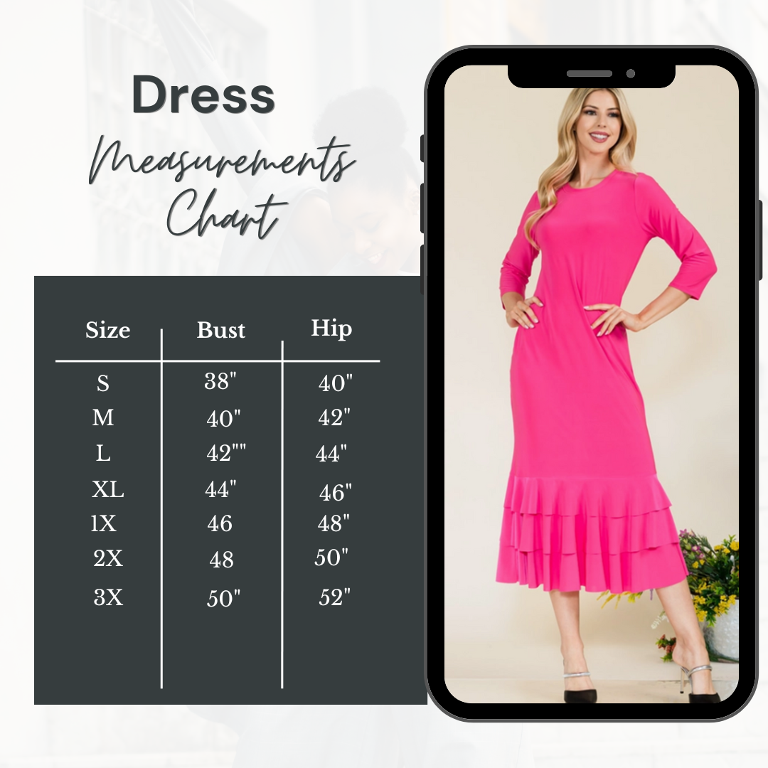 Fuchsia Ruffle Hem Dress: S-3X