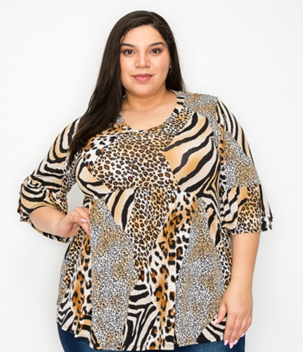 NEW! Leopard Print Ruffle Sleeve Top: 3X-4X Arriving in Stock: 9/18