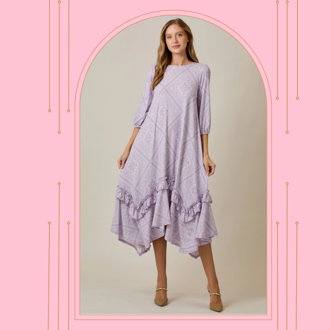 NEW! Pre-Order: Lilac Print Dress: S-3X Arriving in stock: 5/15