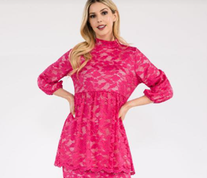 Magenta Lace Top: S-L FINAL SALE! Cannot Be Returned!