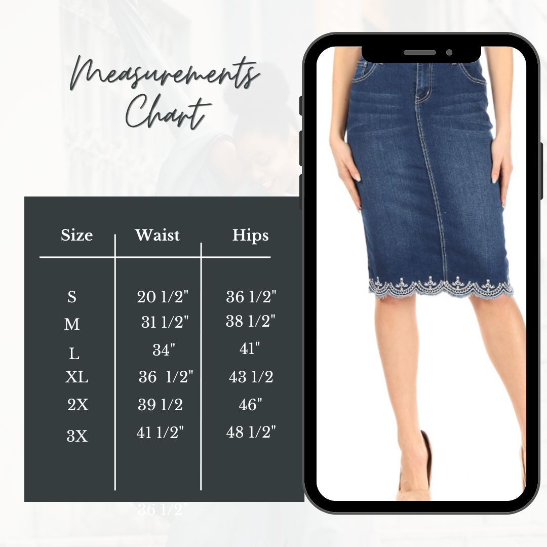 New! "Lacey Too" Midi Jean Skirt: S-3X