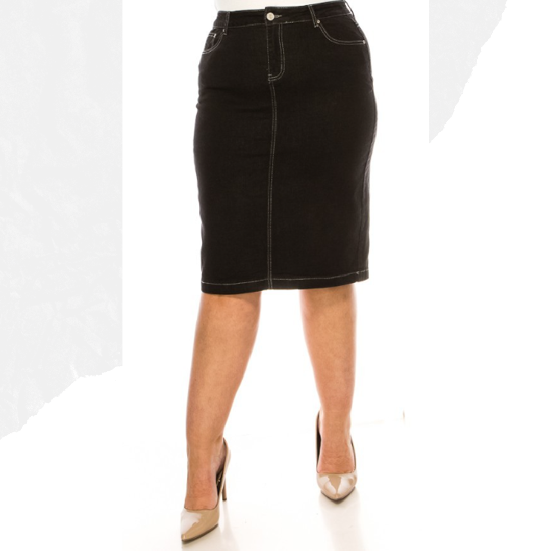 BLACK "Michelle" Denim Skirt S-3X