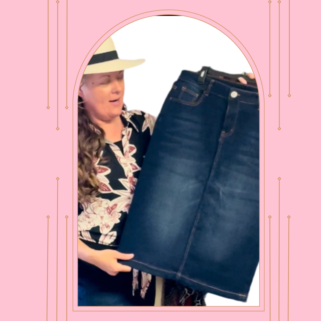 "Monica" Dark Indigo Jean Skirt: S-3X