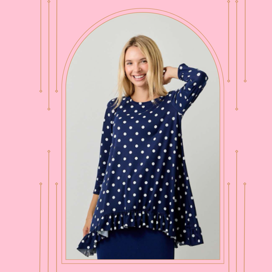 NEW! Navy Polka Dot Top: S-3X