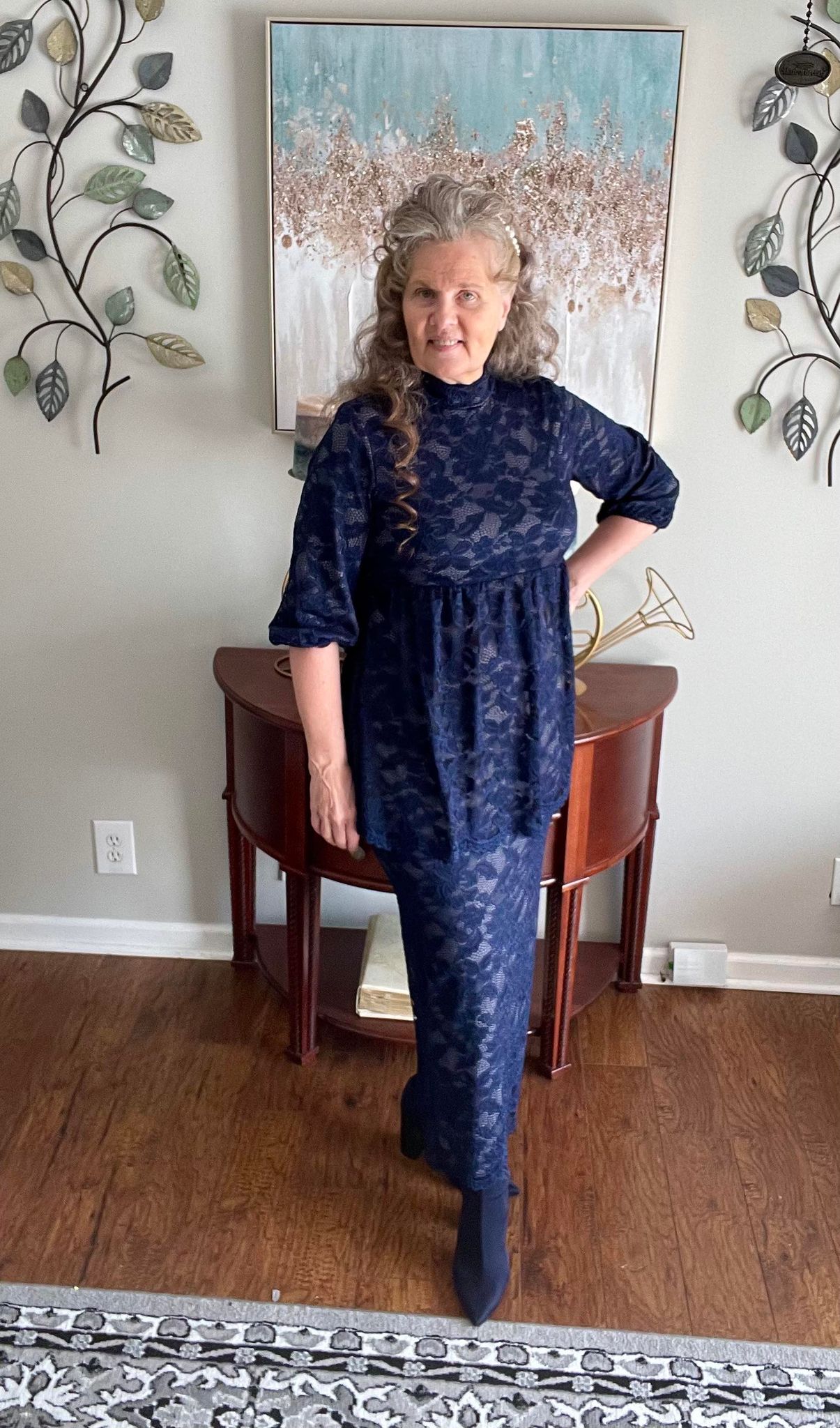 Navy Lace Top: S-M. FINAL SALE! Cannot Be Returned!