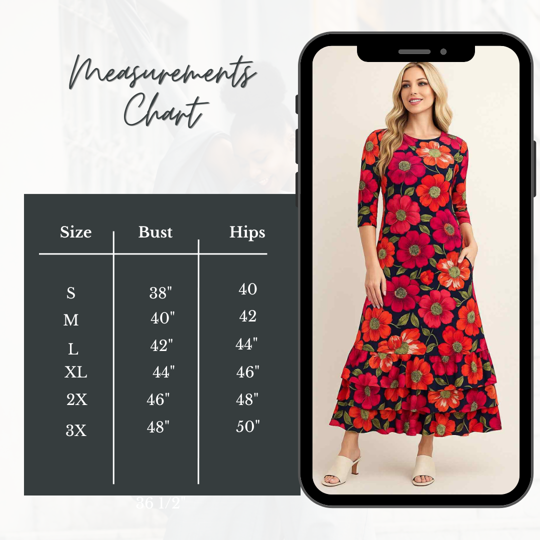 "Nellie" Floral Print Dress: L-1X (FINAL SALE! Cannot Be Returned!)