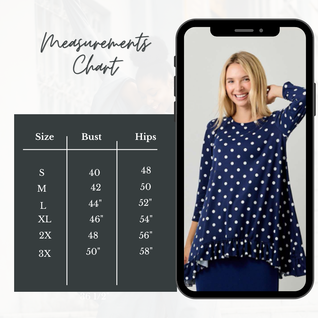 NEW! Navy Polka Dot Top: S-3X