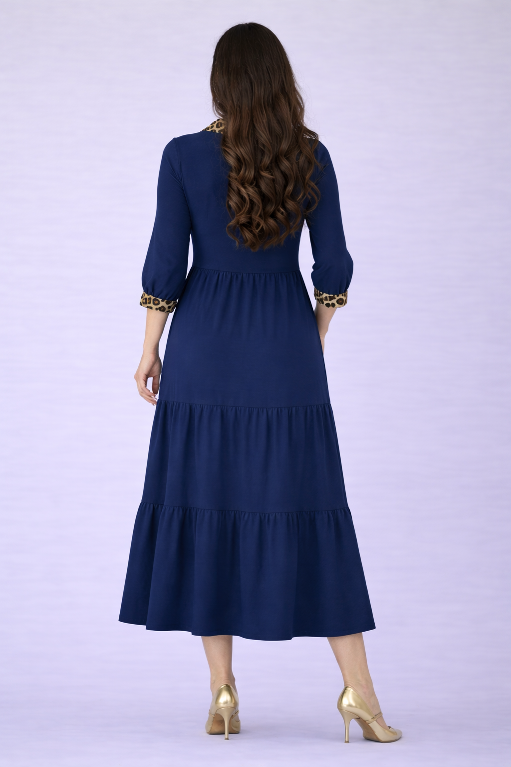 Pre-Order: NEW! "Lauren" Navy/Leopard Tiered Dress S-3X Arriving In Stock: Mid-Late March.