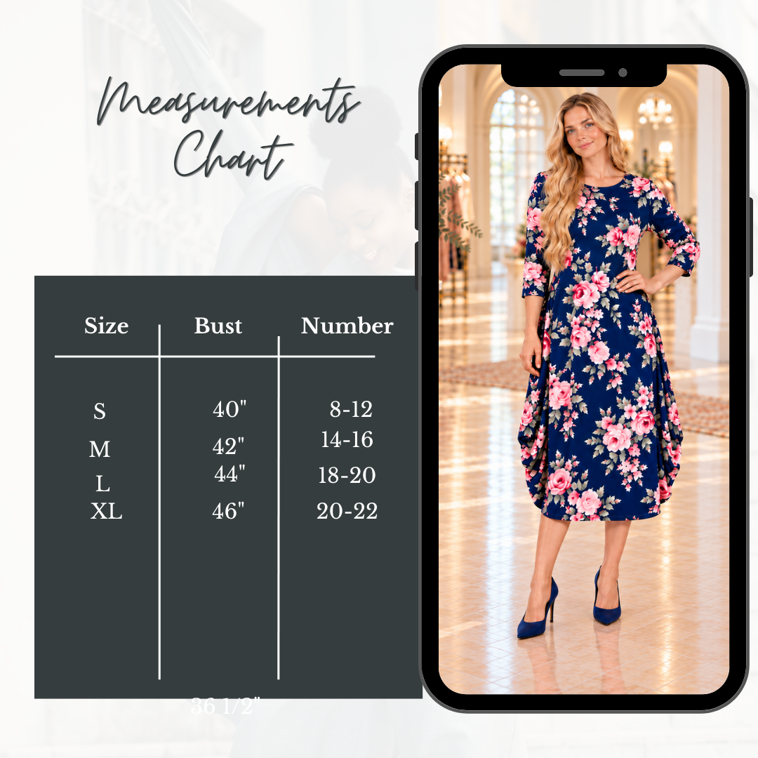NEW! "Carolina" Navy/Roses Floral Print Dress: S-XL (Generous Fit!)