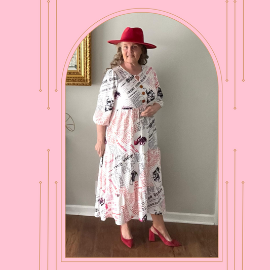 Red NEWSPRINT Dress!  2X