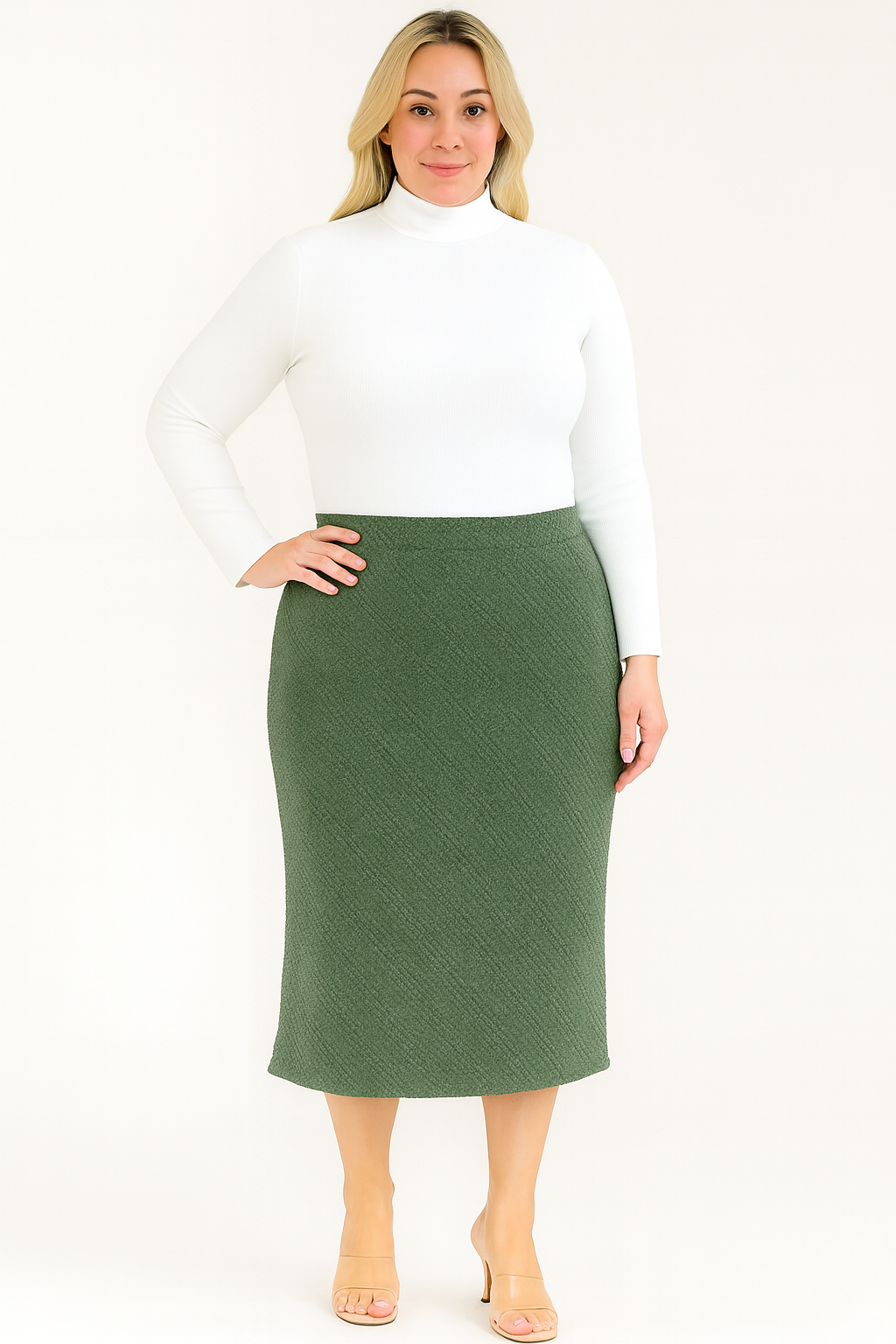 NEW! Olive (“Chenille “) Texture Knit Skirt: 1X-3X