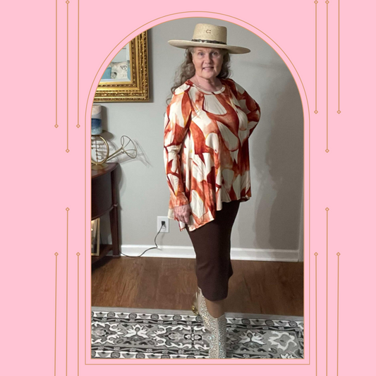 Orange Print Top: Small, Final Sale!  Cannot be Returned!