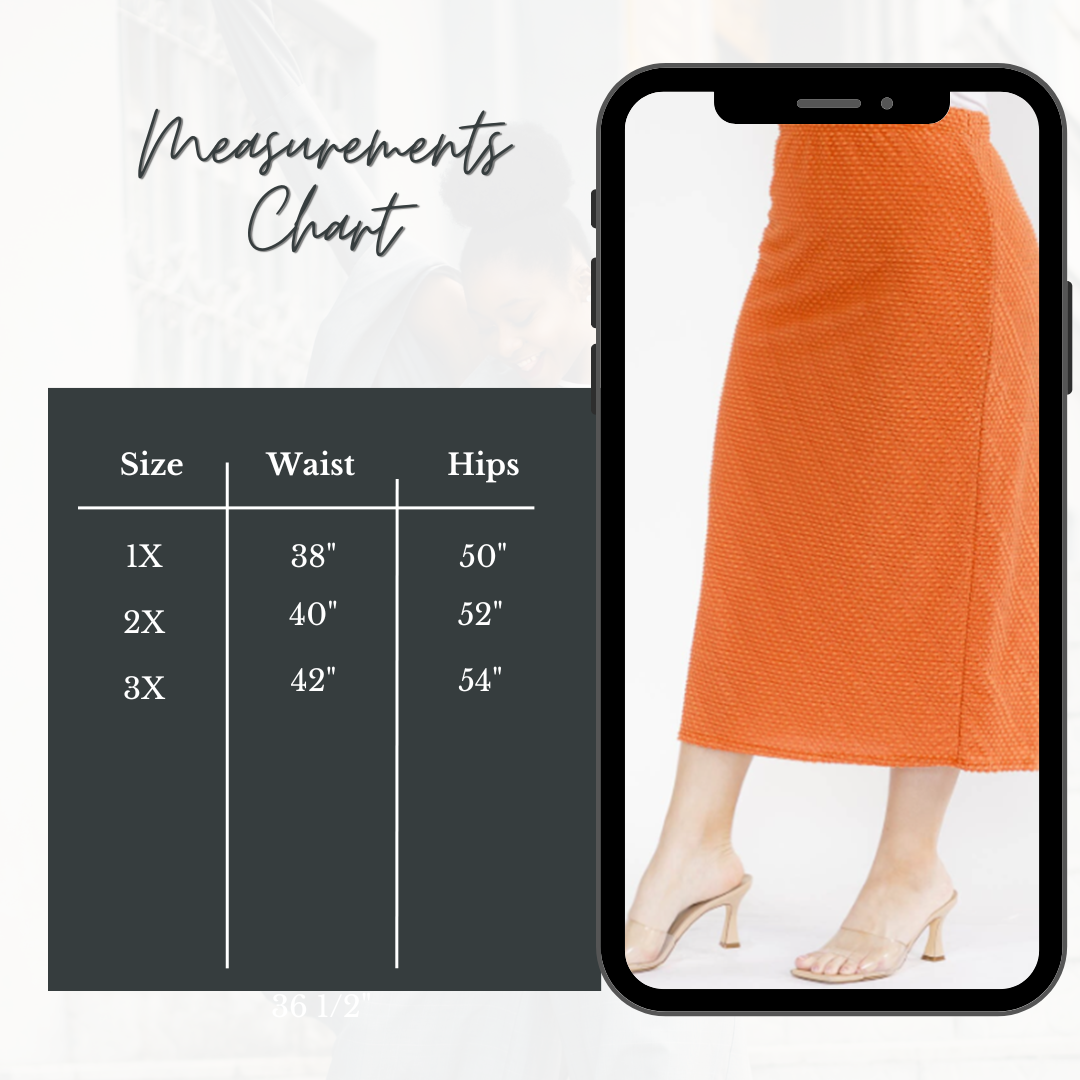 Orange (“Chenille”) Texture Knit Skirt: 1X-2X FINAL SALE! Cannot Be Returned!