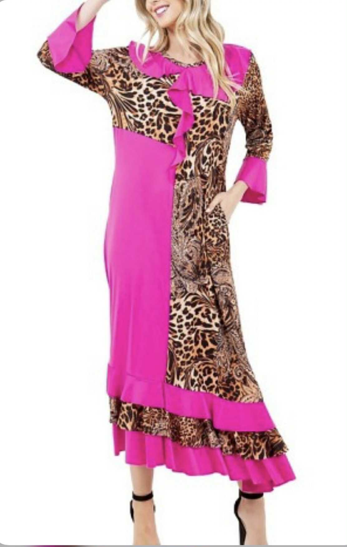 NEW! "Stacey" Pink/Leopard Dress: S-XL  Arriving In Stock: 10/31