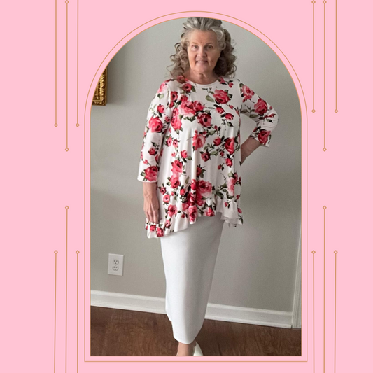 NEW! Pink Roses Top! S-3X  In Stock Now!