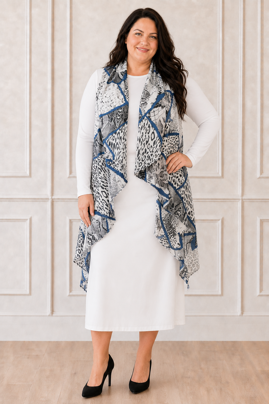 NEW! Plus Size Blue Animal Print Vest: (One Size Fits: XL-3X)
