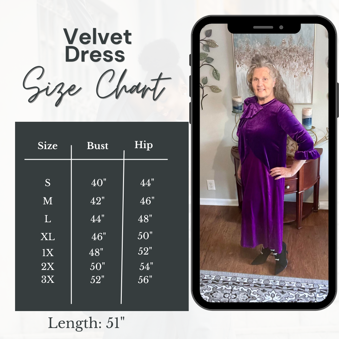 Purple/Plum Velvet Dress: S-3X. Can Be Returned For Exchange Only!
