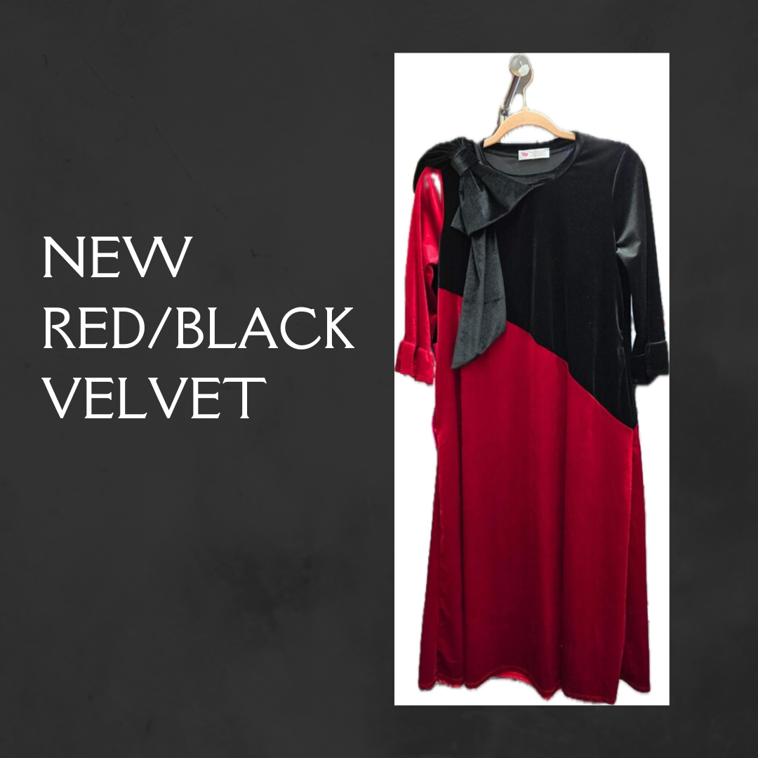 Red & Black Velvet Dress: M-3X.  Can Be Returned For Exchange Only!