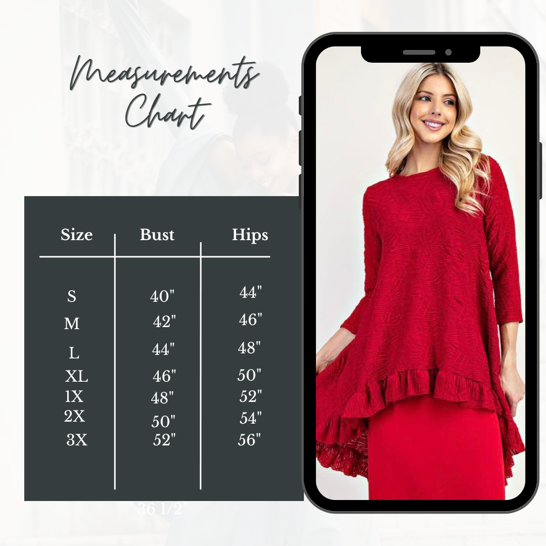 NEW! Red Textured Hi/Lo Top: S-3X  Arriving in Stock: 10/24