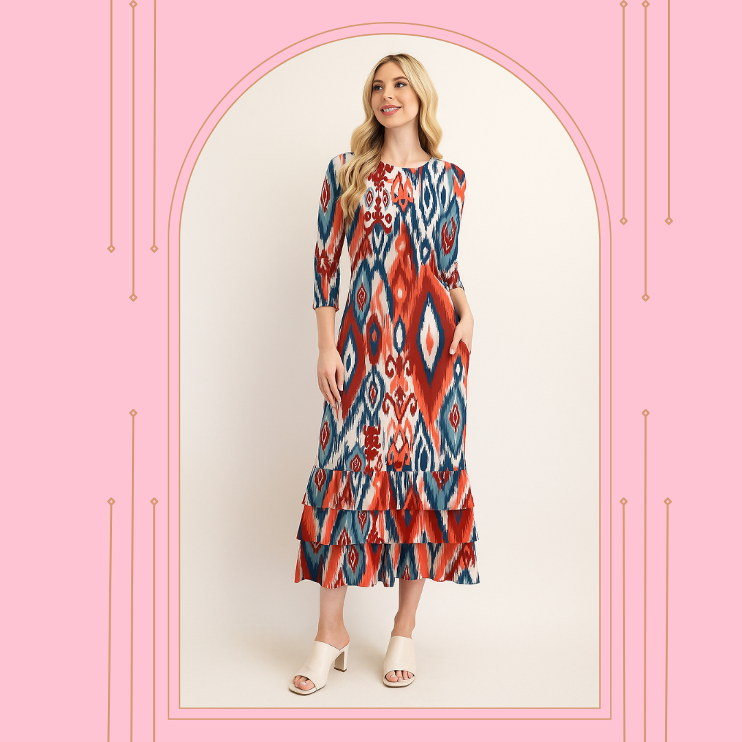 “Ginger" Geometric Print Dress S-M & 2X-3X  FINAL SALE! Cannot Be Returned!