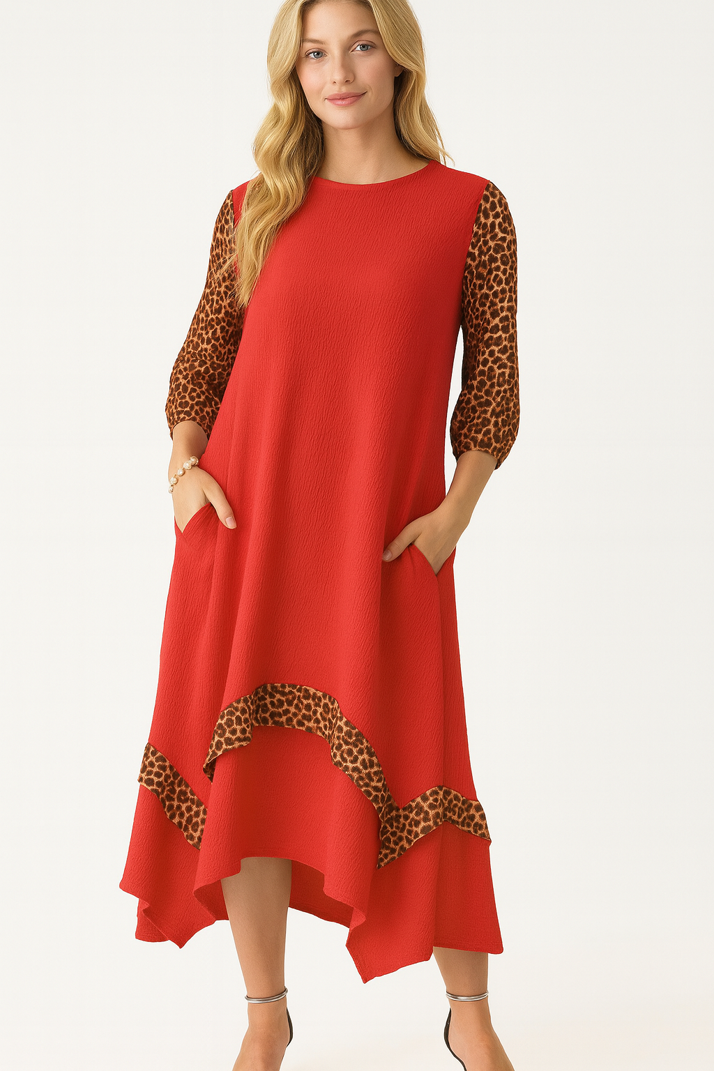 New! (PRE-ORDER) "Rebecca" Red/Leopard Dress: S-3X Arriving in Stock: 9/25