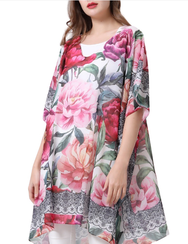 NEW! Pink & Red Peony "Faux" Lace Tunic