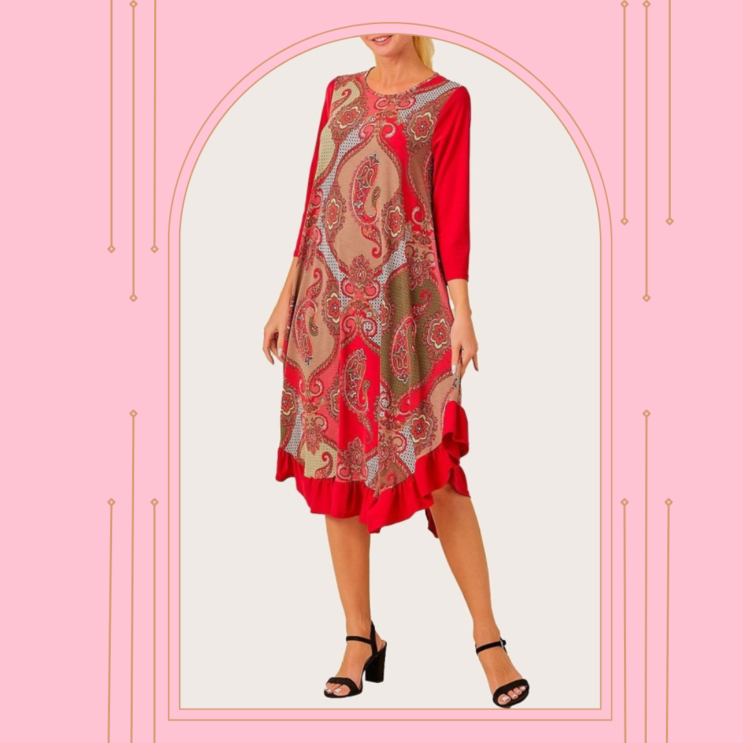 "Rhonda" Red Print Dress: Small