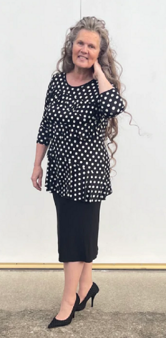 RC BLACK Polka Dot Ruffle TOP : S-M Final Sale!  Cannot Be Returned!
