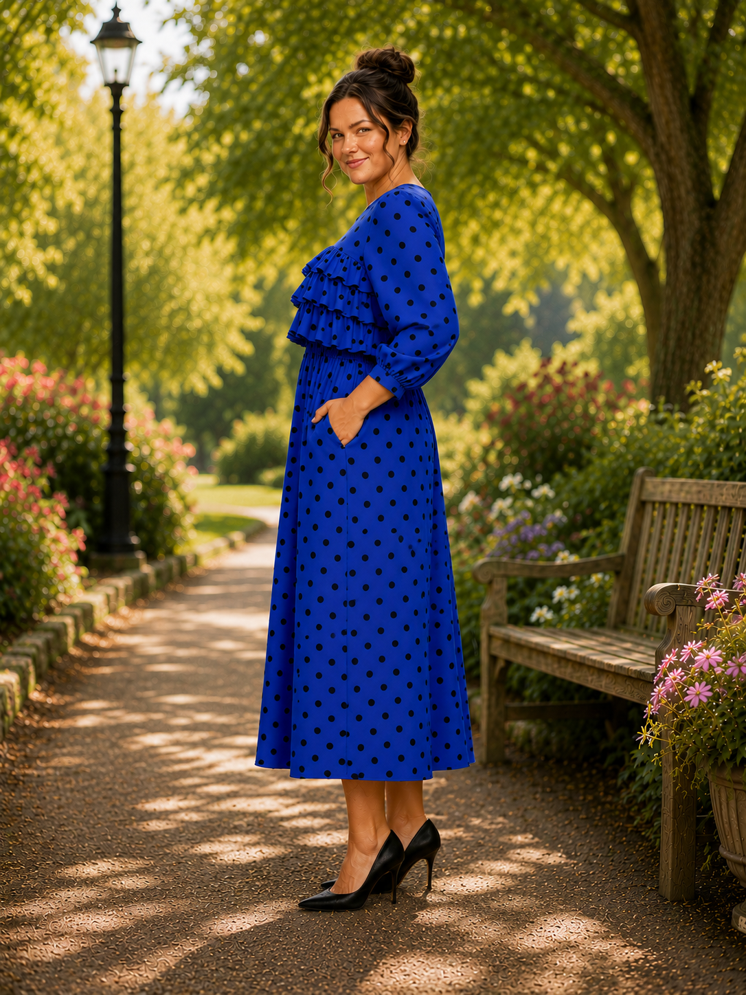 “Alisha" Royal Blue Polka Dot Dress: L, XL & 2X FINAL SALE! Cannot Be Returned!