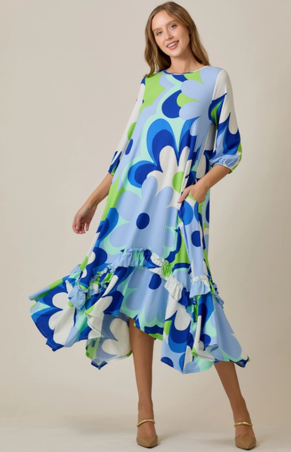 NEW! Pre-Order: Royal Blue Large Floral Print Dress: S-3X Arriving in stock: 5/13