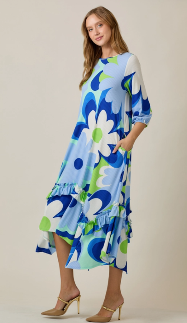NEW! Pre-Order: Royal Blue Large Floral Print Dress: S-3X Arriving in stock: 5/13