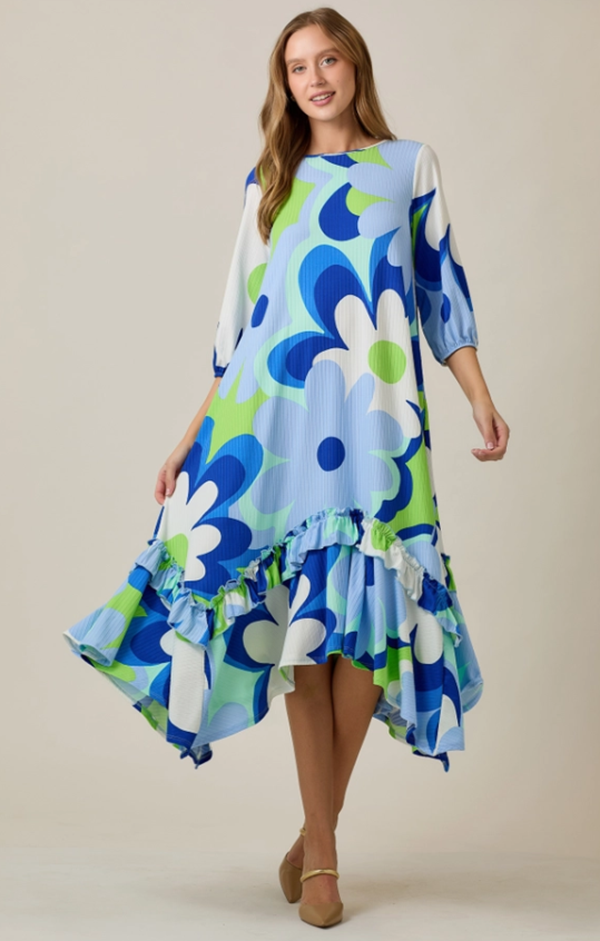 NEW! Pre-Order: Royal Blue Large Floral Print Dress: S-3X Arriving in stock: 5/13