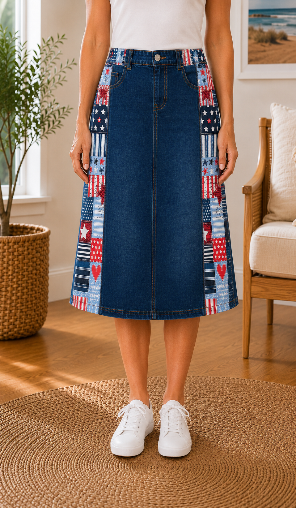 NEW! Stars/Hearts Jean Skirt: S-3X (Zipper/Button)
